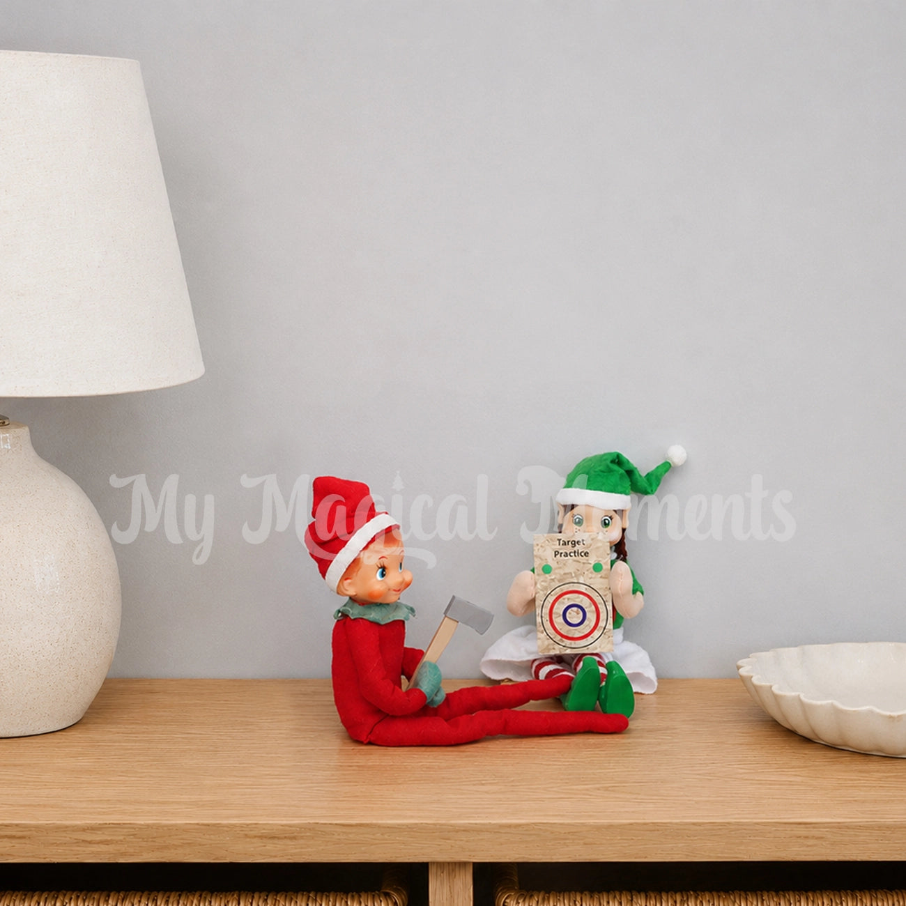 Elves playing target practice with an axe

