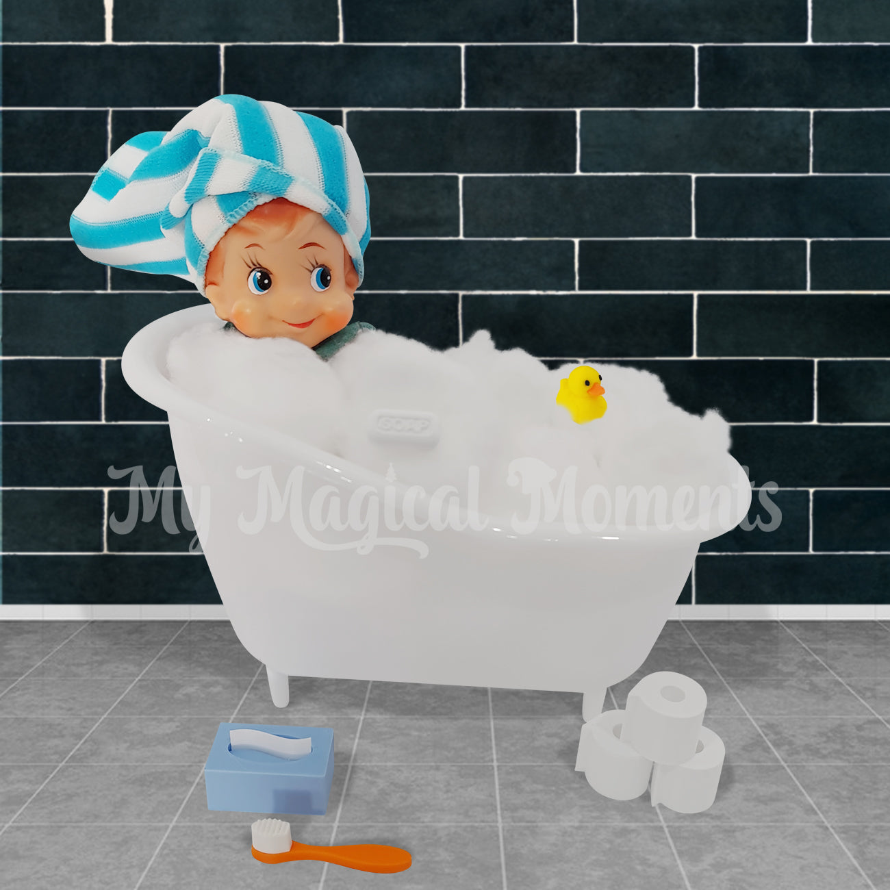 Bath tub scene for elf with rubber ducky