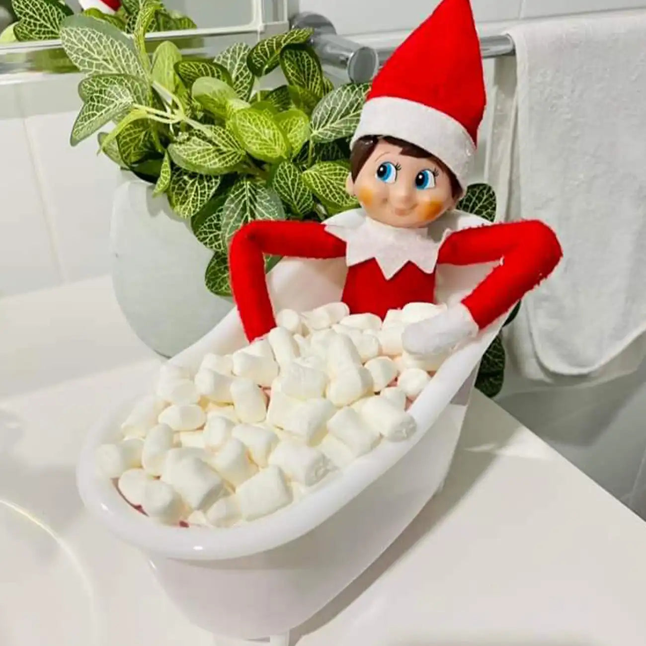 Elf customer bathtub scene