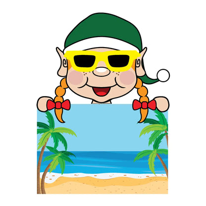 Elf clipart of a girl elf holding a beach scene printable