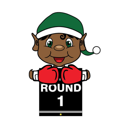 Elf dressed as a boxer holding a round one sign clipart