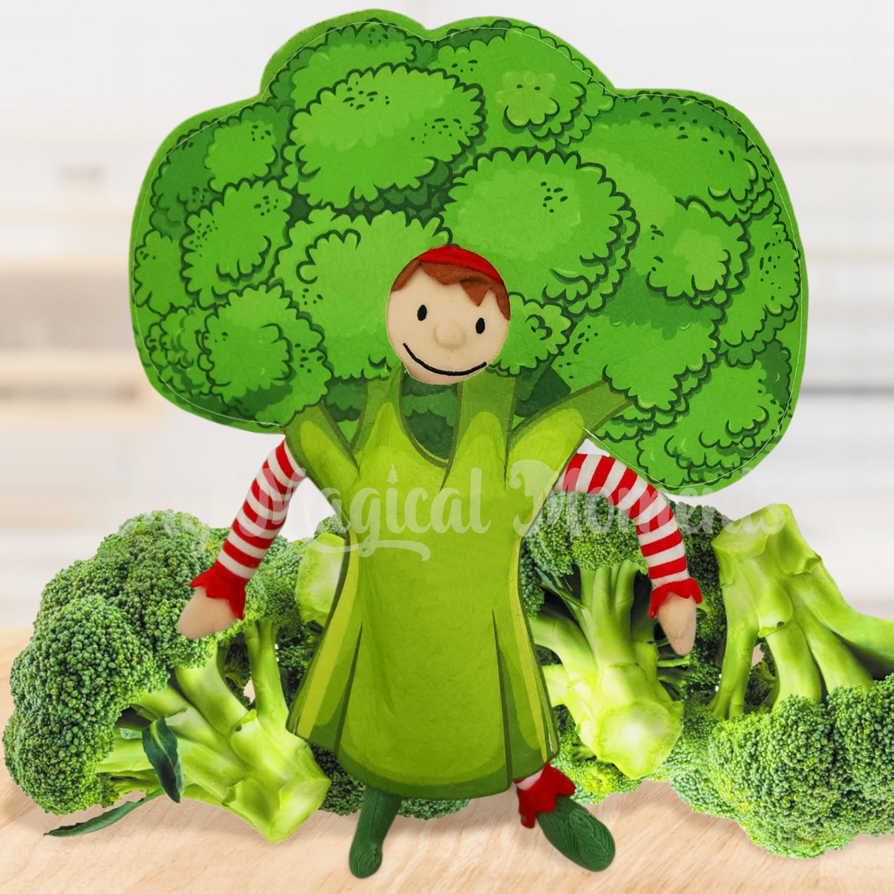 Broccoli Elf Costume worn by Elf For Christmas in a scene with broccoli by My Magical Moments