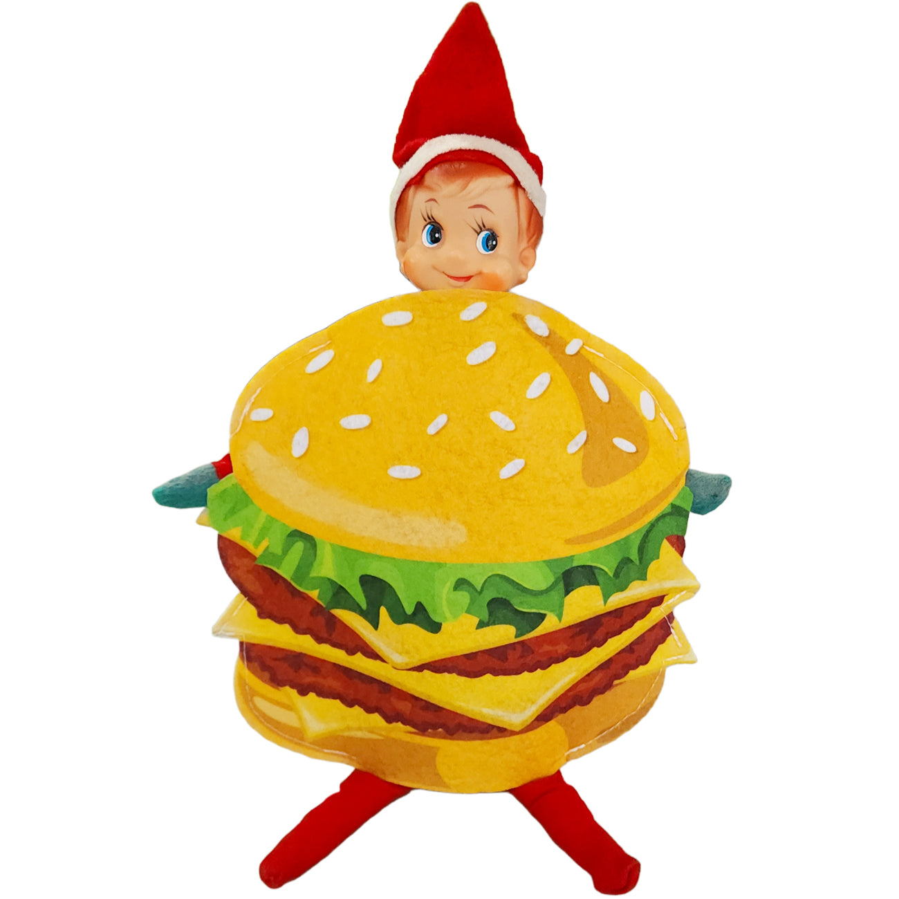 Burger Elf Costume By My Magical Moments worn by a 60s elf