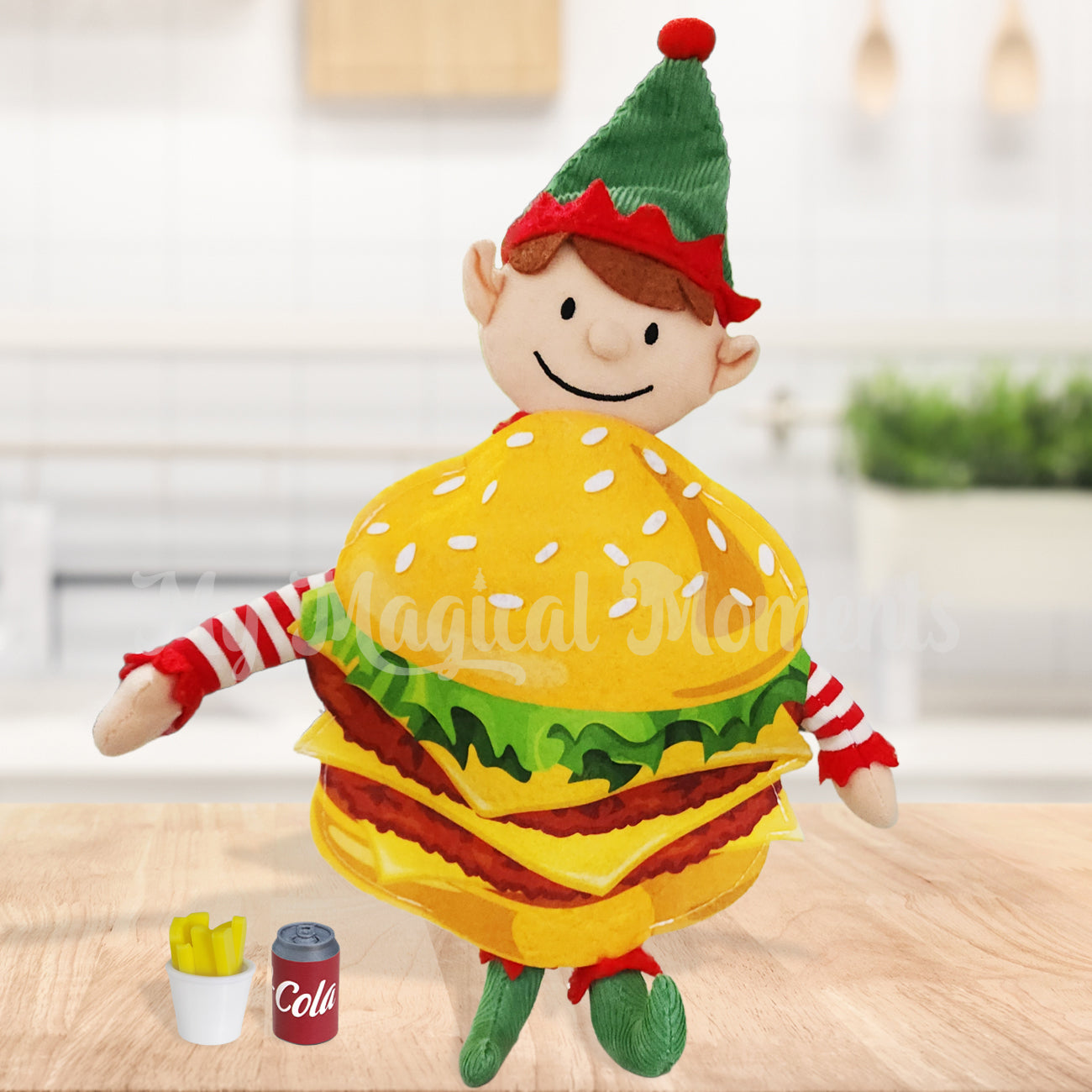 Burger Elf costume with elf food props