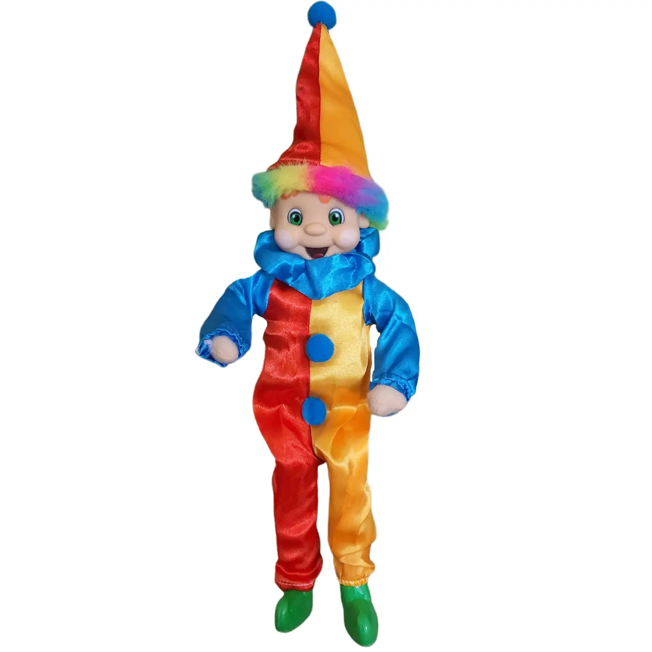 elf wearing a clown costume