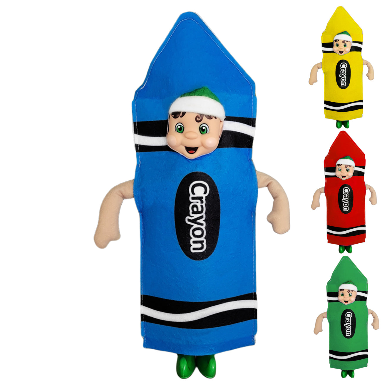 crayon elf costume available in red, green, yellow and blue