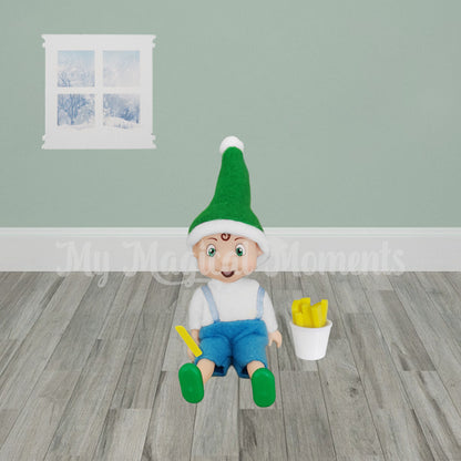 Elf toddler eating hot chips