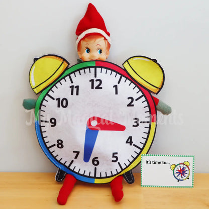 Elf wearing a clock costume 