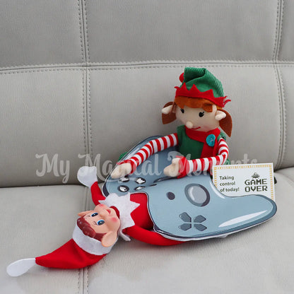 Elves playing with a game controller elf outfit