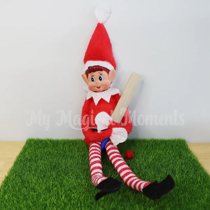 Elf playing Cricket with a mini cricket bat and a ball