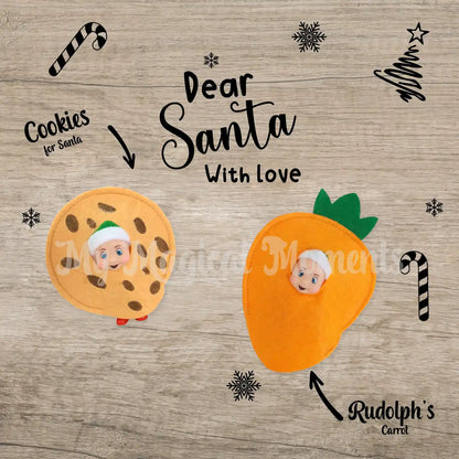 Miniature cookie with baby elf carrot left for Santa