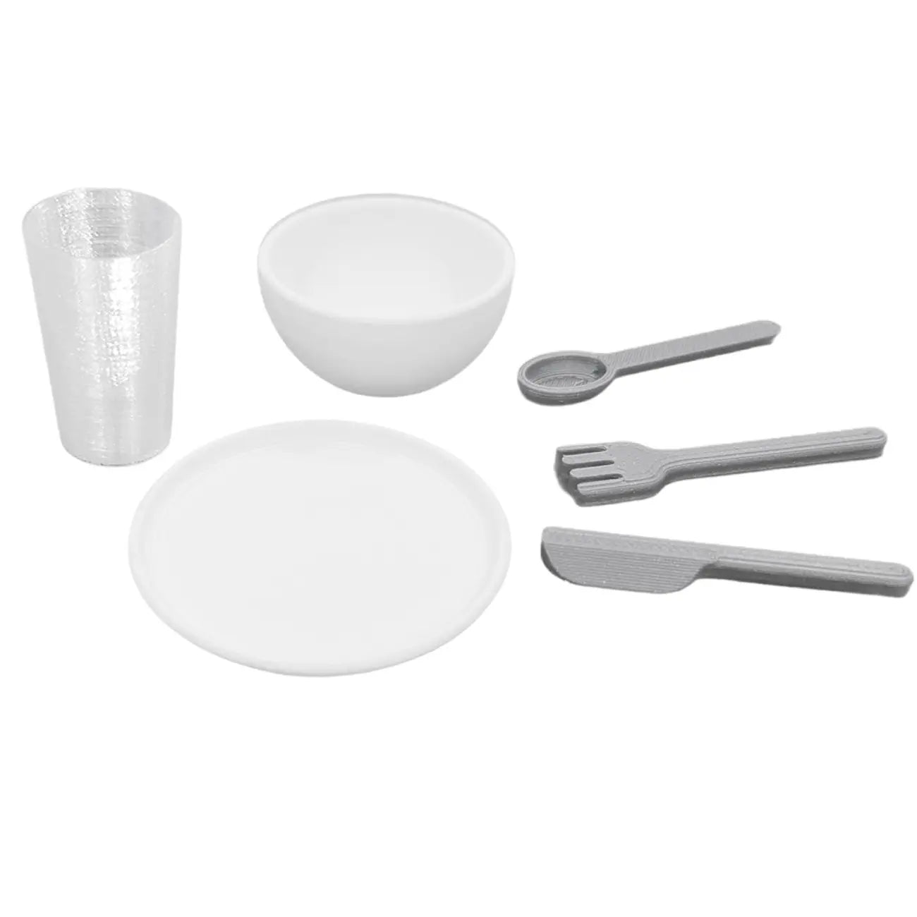 elf dining set, includes miniature bowl, cup, plate and cutlery