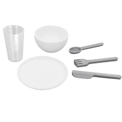 elf dining set, includes miniature bowl, cup, plate and cutlery