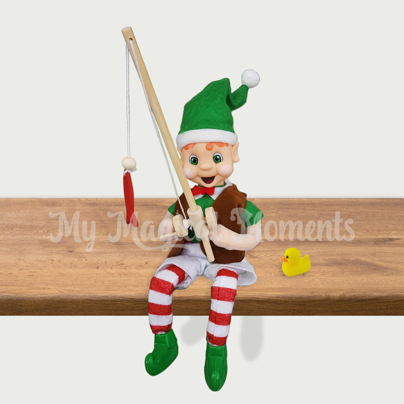 Fishing Scene on shelf with My elf friends and duck prop