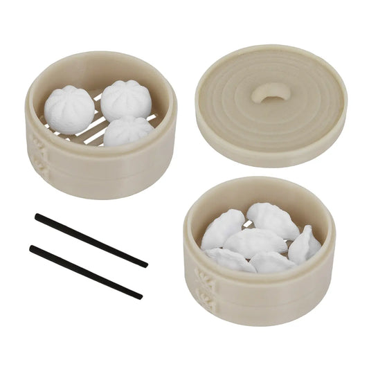 Dumplings Elf Prop Mini steam buns, dumplings in a steam basket with chopsticks