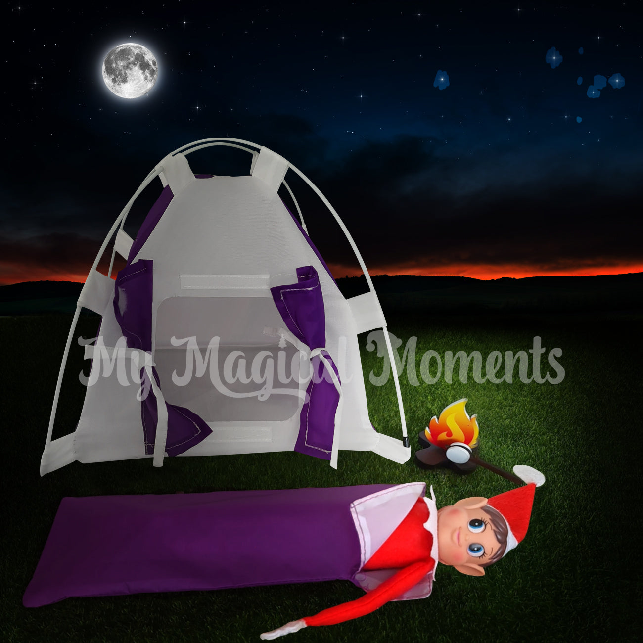 Elves Behavin Badly Camping in his miniature tent with fire pit