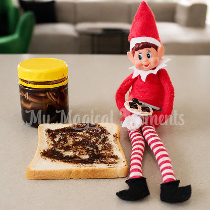 elf making vegemite on toast with a mini mite toast prop 