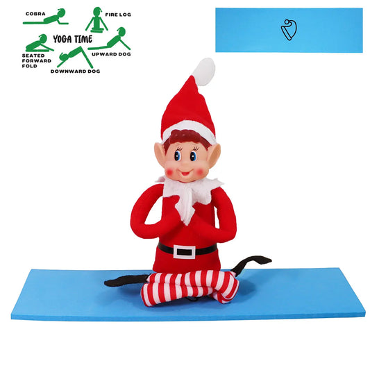 Elf doing yoga on a mini mat
