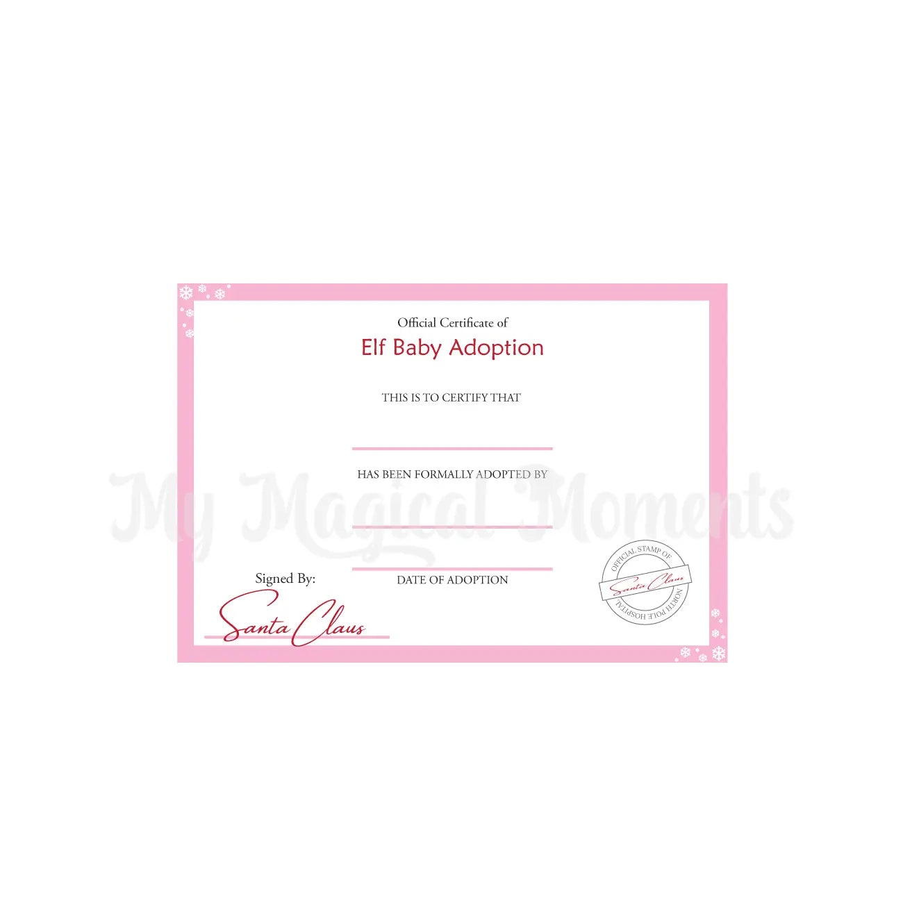 Pink Elf Adoption printable