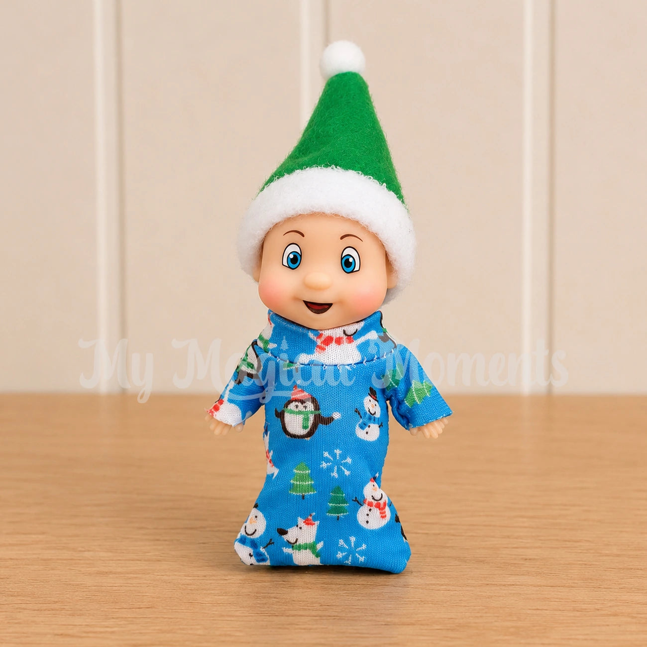 elf baby wearing winter onsie