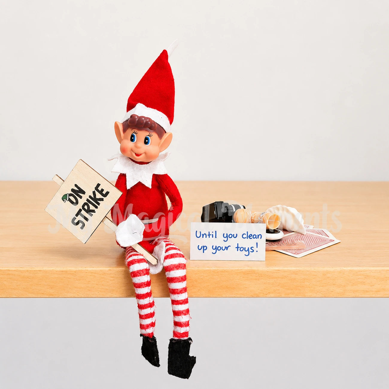 Elf on strike until the kids clean up the toys