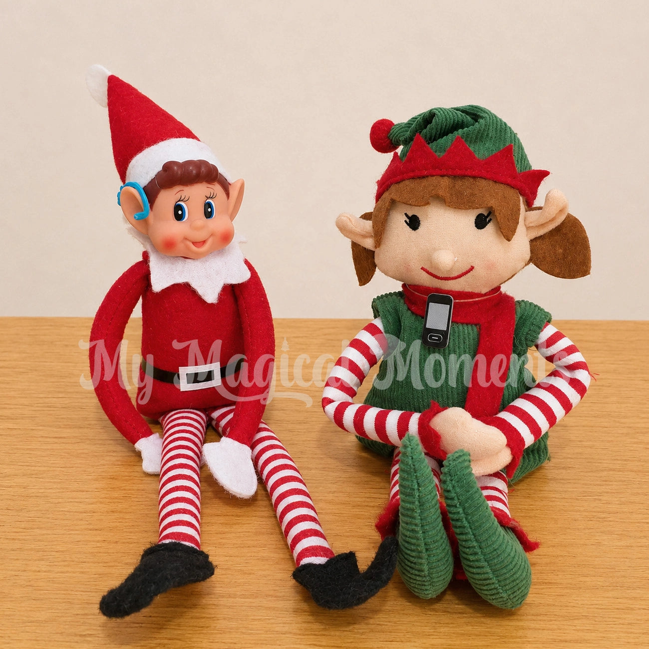 Elves behavin badly and an elf for Christmas elf both wearing a roger focus prop