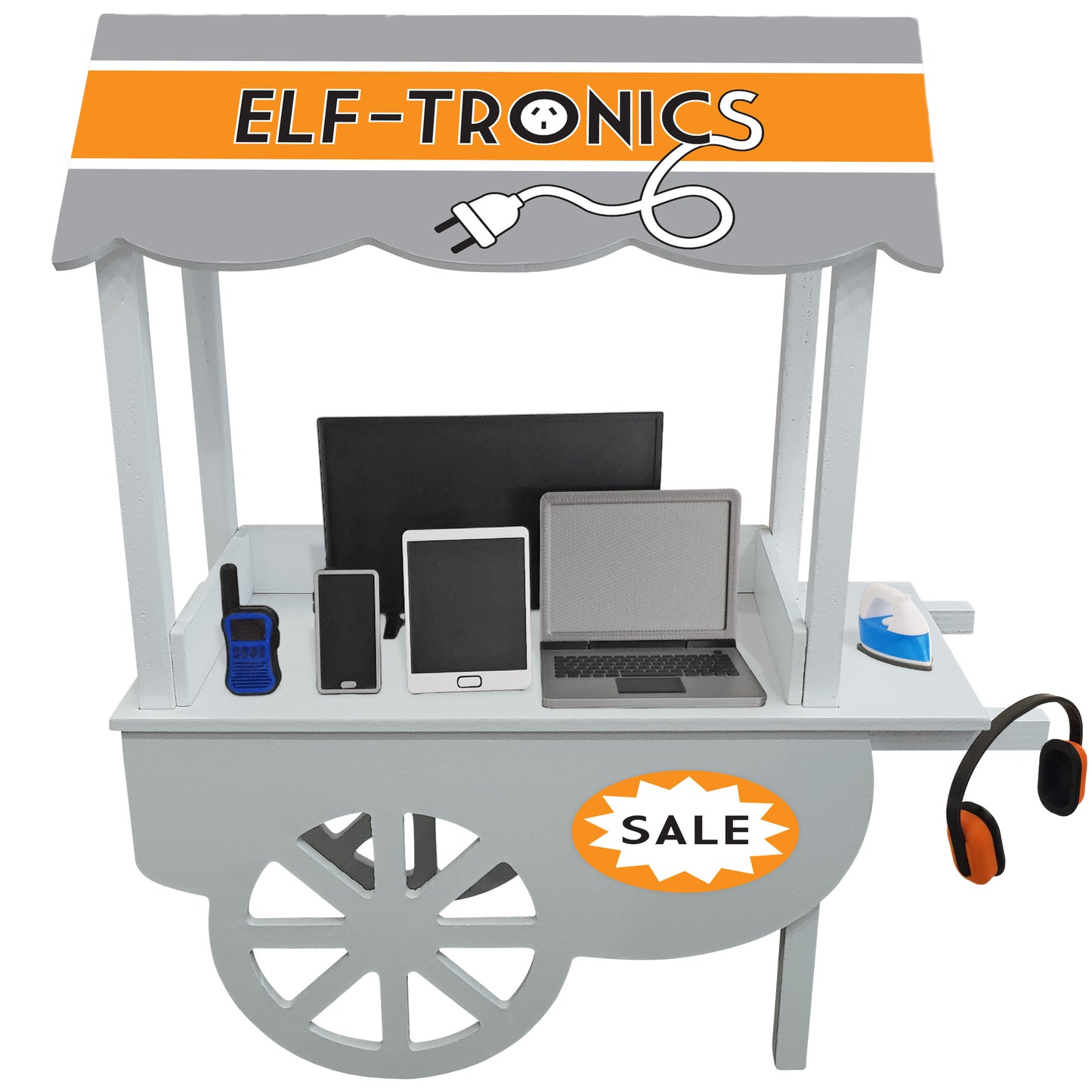 Elf printable electronic store, with miniature laptops, tv, tablets, phones and other electrical goods