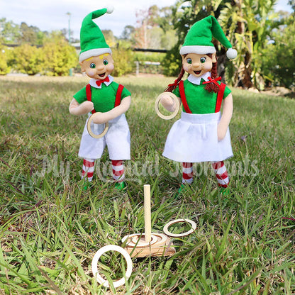 My elf friends playing ring toss in the garden