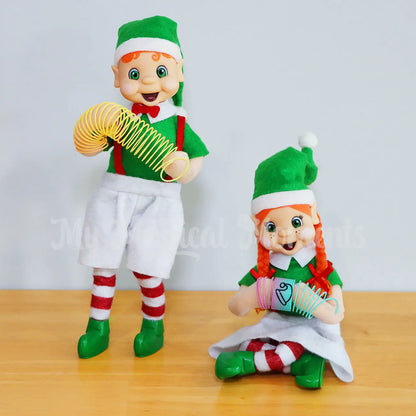 Elves playing with slinkys