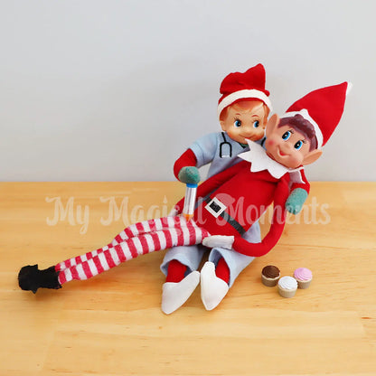 elf nurse giving elf a epi pen for allergy