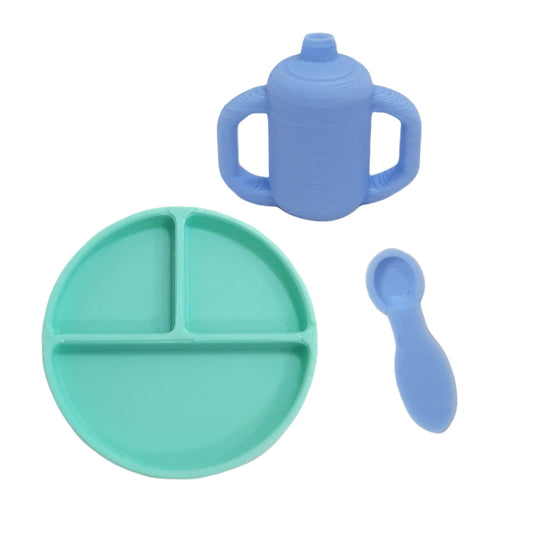 Elf toddler feeding set, small plate, spoon and sippy cup
