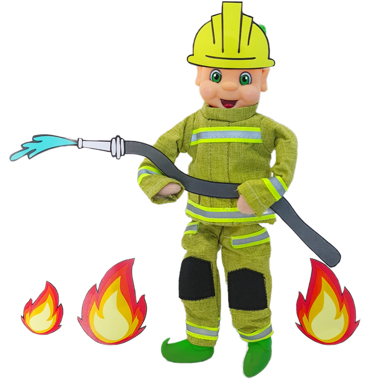 elf dressed as a fireman with fireman printables