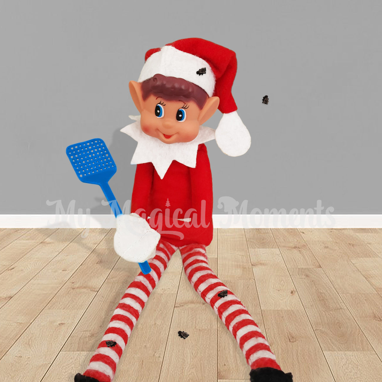 Fly Swatter elf prop with extra flies featuring Elves behavin badly elf. By My Magical Moments