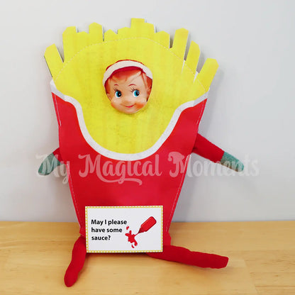 Elf wearing a french fry costume