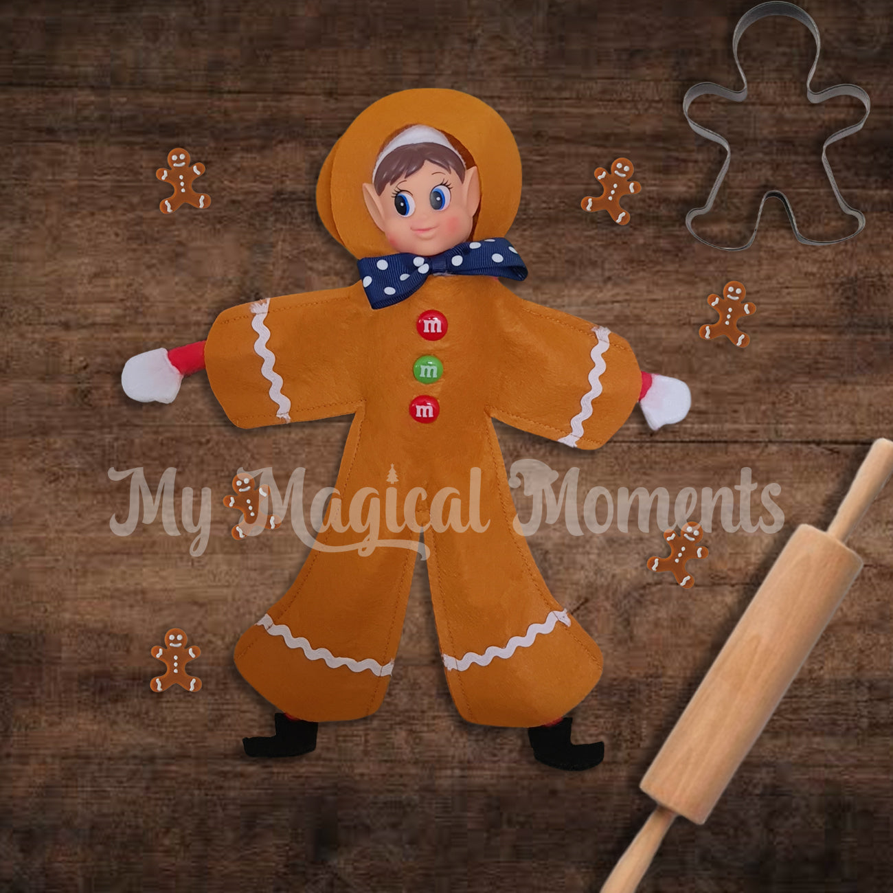 Gingerbread elf with miniature gingerbread treats