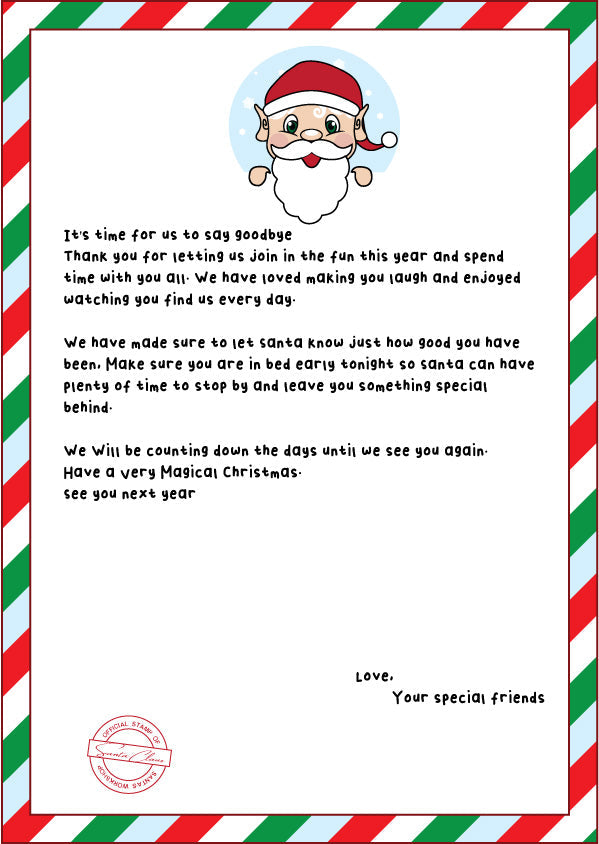 Goodbye elf letter printable for saying goodbye to your friends