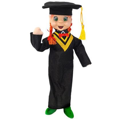 Elf wearing a graduation suit