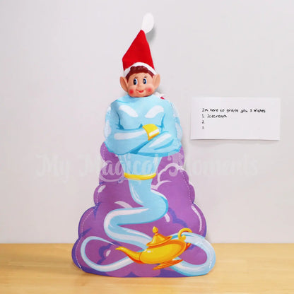 Elves behavin badly wearing a genie costume granting wishes