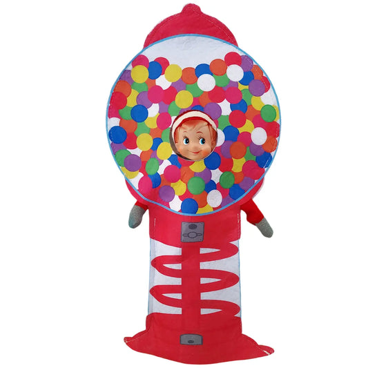 Elf wearing a gumball machine costume