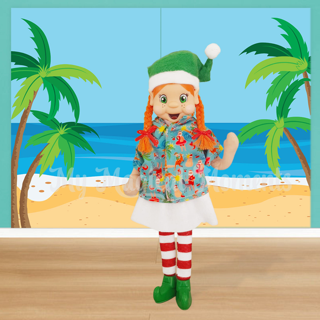 Orange hair elf girl wearing a Hawaiian shirt