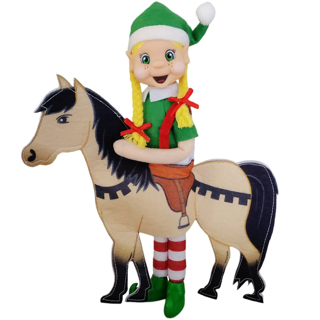 blonde girl elf wearing a horse costume