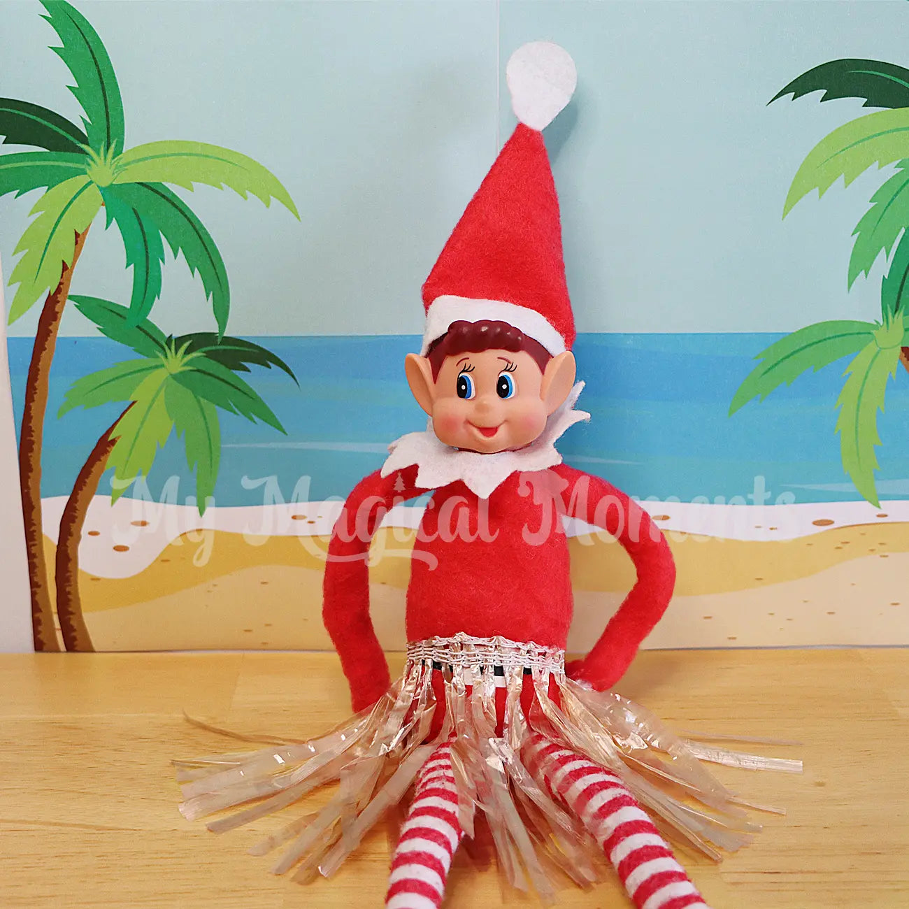 elf wearing a hula skirt