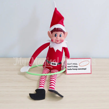 Elves Behavin Badly playing with  Hula Hoop elf Prop
