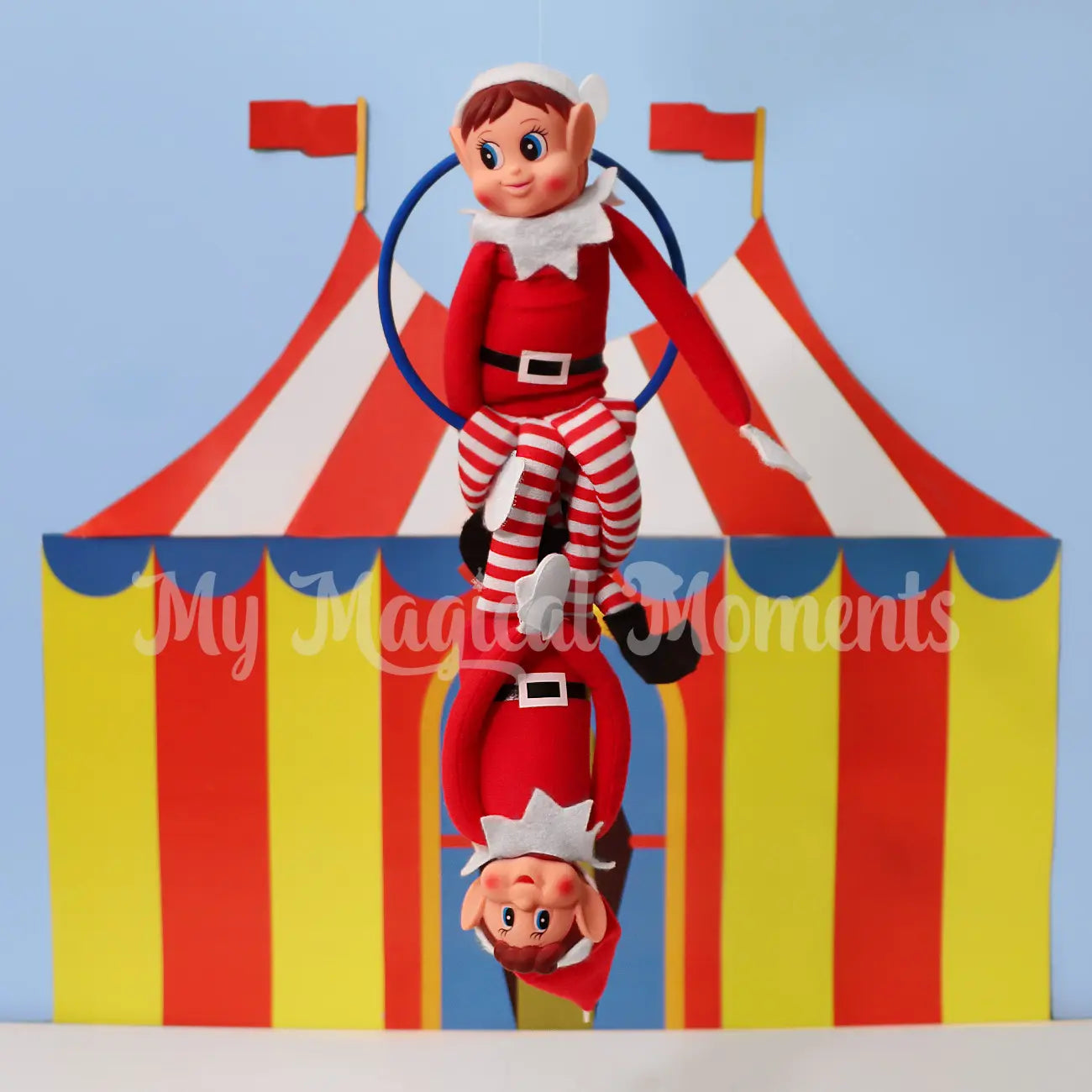 Elves Behaving Badly Elves using a Hula Hoop prop as a circus act with a Printable tent 