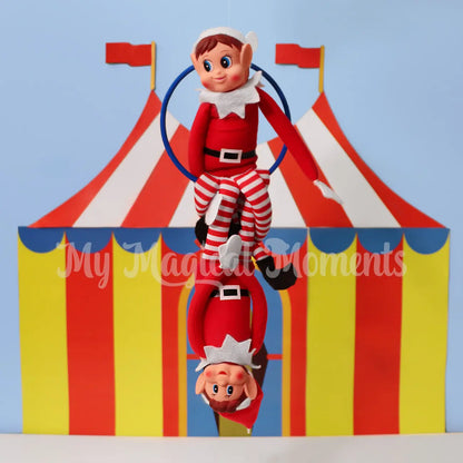 Elves Behaving Badly Elves using a Hula Hoop prop as a circus act with a Printable tent 
