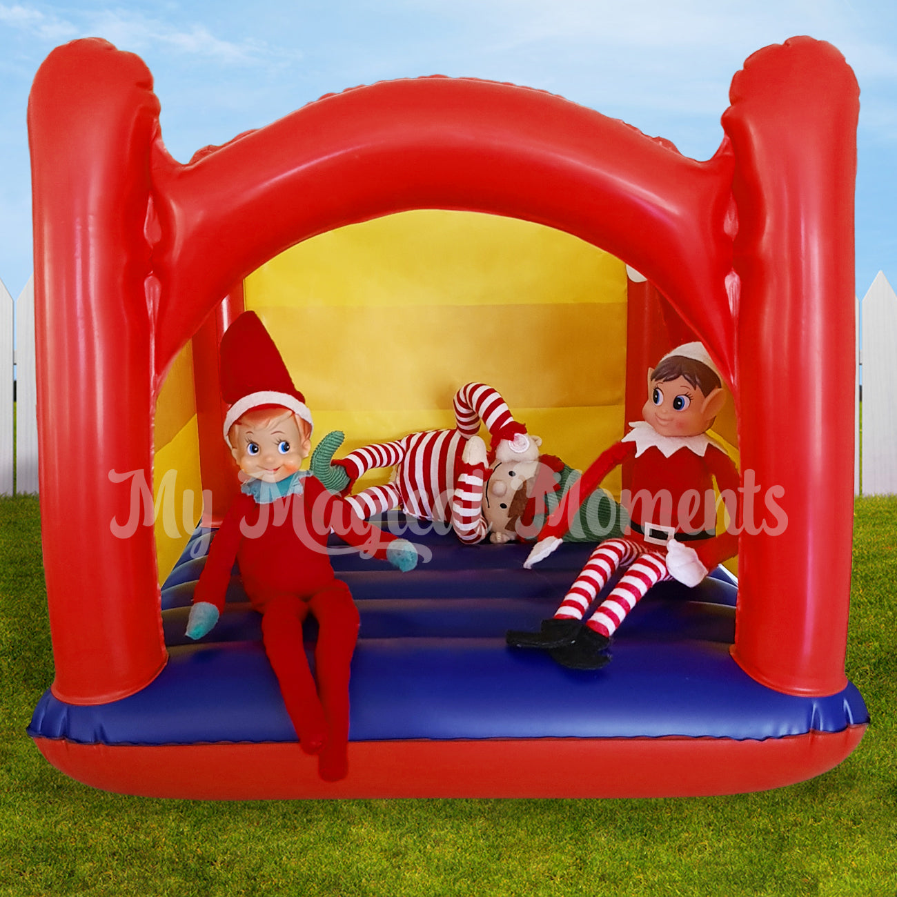 Elves on a bouncy house inflatable