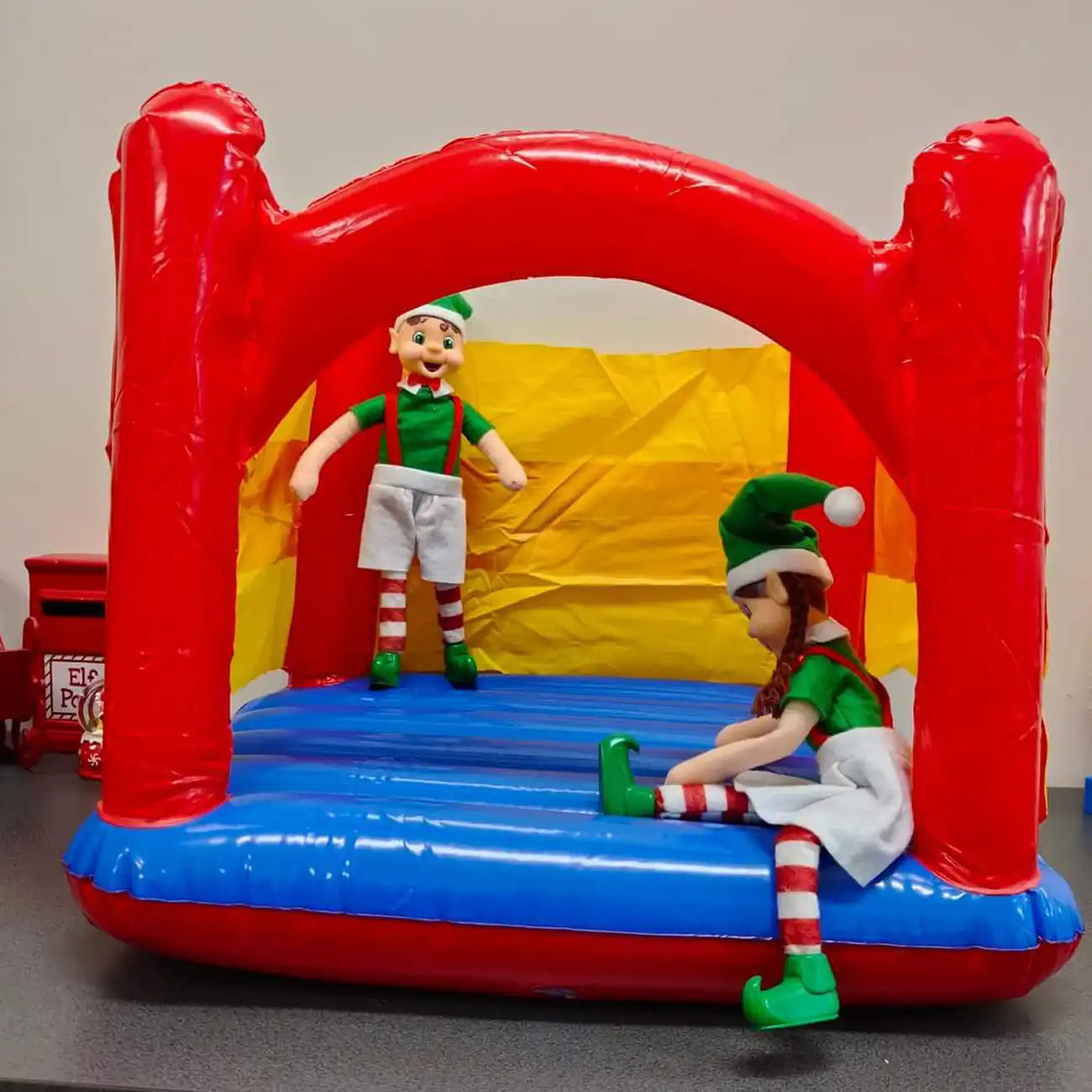 Elf customer jumping castle scene