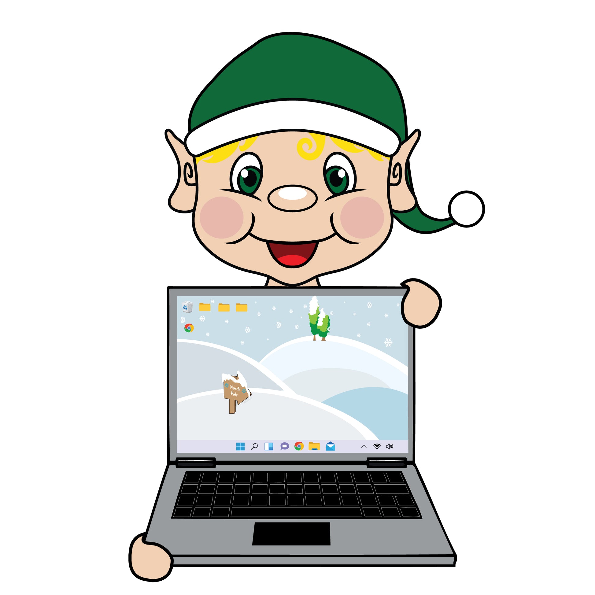 elf holding a laptop clipart