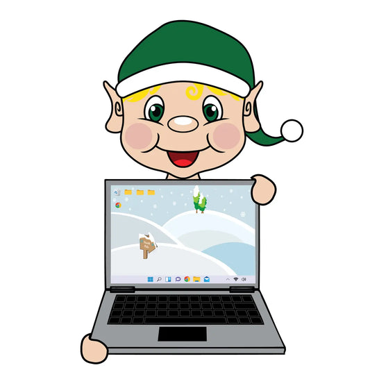 elf holding a laptop clipart