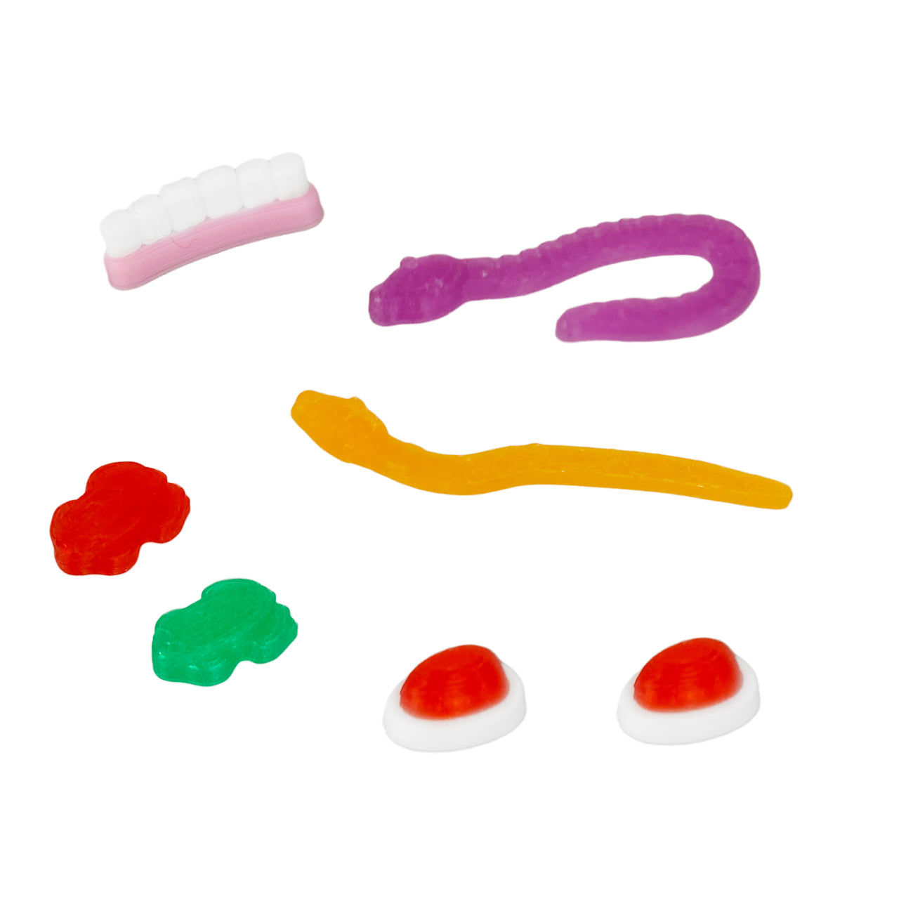 Lollies pack miniature snakes, miniature teeth, green and red frogs with strawberry and cream lollies Elf food props By My Magical Moments